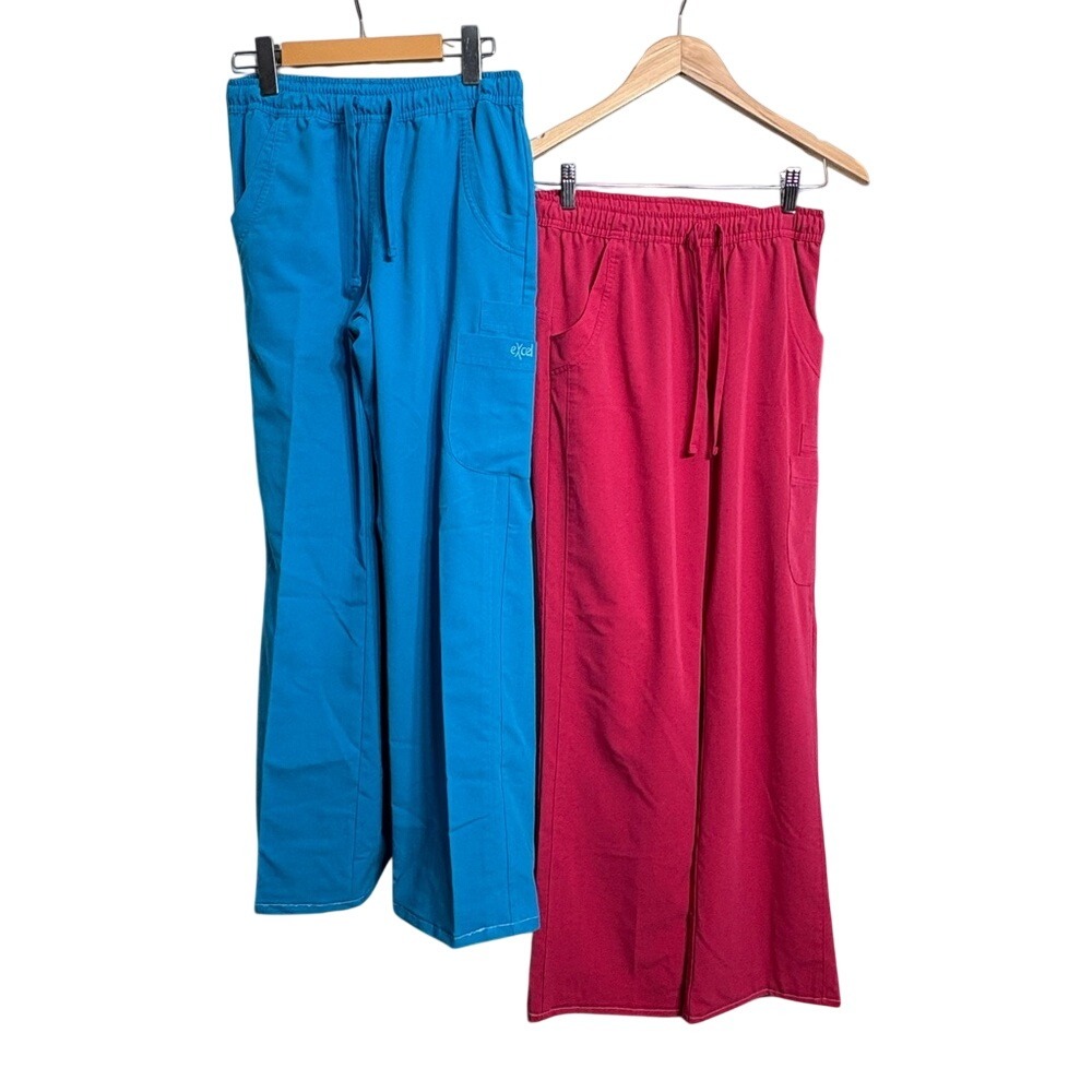 Excel Scrub Pants Bundle Lot of 2 Blue Pink Cargo‎ Medical Nursing Uniform Small